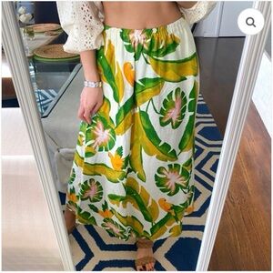 NWT Panama Jack Tropical Print Linen Rayon Maxi Skirt With Pockets Size L